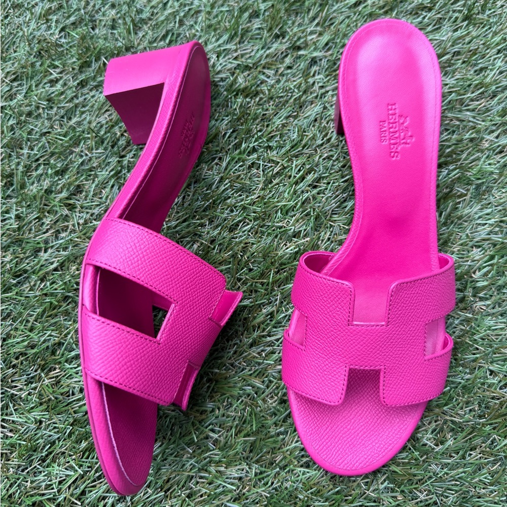 Hermes Oasis Rose Bougainvillier Fuchsia Pink Epsom Calfskin Sandals Slides Mule